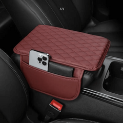 Leather Car Armrest Box Heightening Pad With Side Storage Bag, Car Armrest Box Cushion With Storage Pocket