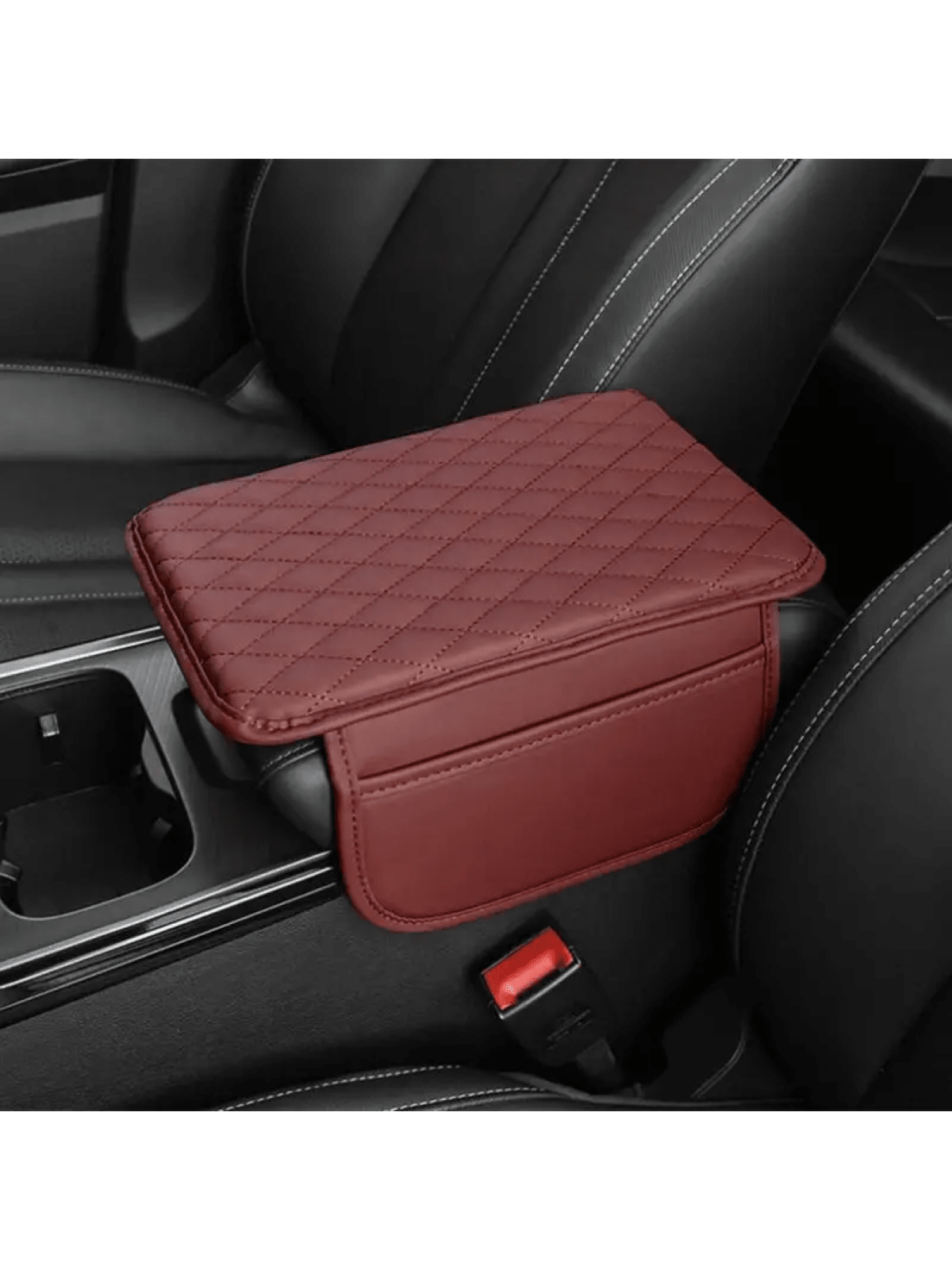 Leather Car Armrest Box Heightening Pad With Side Storage Bag, Car Armrest Box Cushion With Storage Pocket